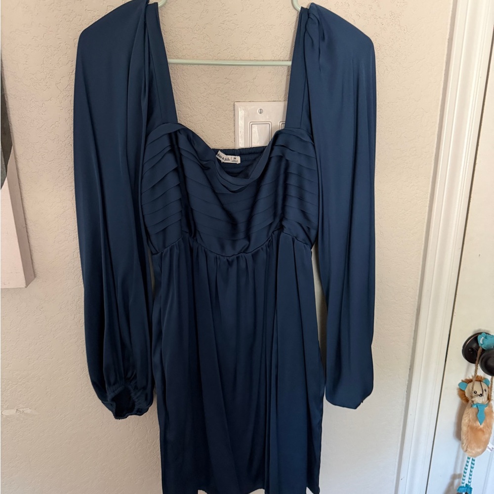 Abercrombie & Fitch Navy Blue Pleated Bodice Long Sleeve Dress